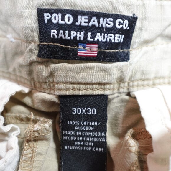 Polo Jeans Ralph Lauren Pants 30 Beige Cargo Ripstop Side Adjusters Y2K - Picture 10 of 12